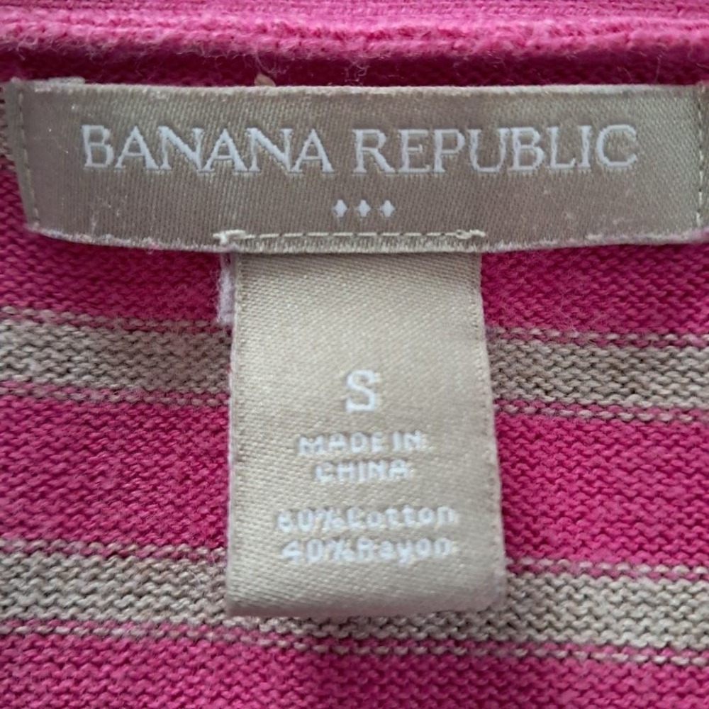 Banana Republic S Magenta Pink & Grey Striped Back V-Neck Cardigan Gold Buttons - Picture 6 of 6